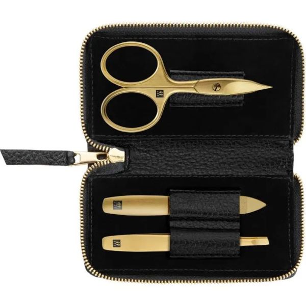 ZWILLING luxuriöse Maniküre Pediküre Set 3tlg. mit Kombi-Nagelschere, Leder, schwarz