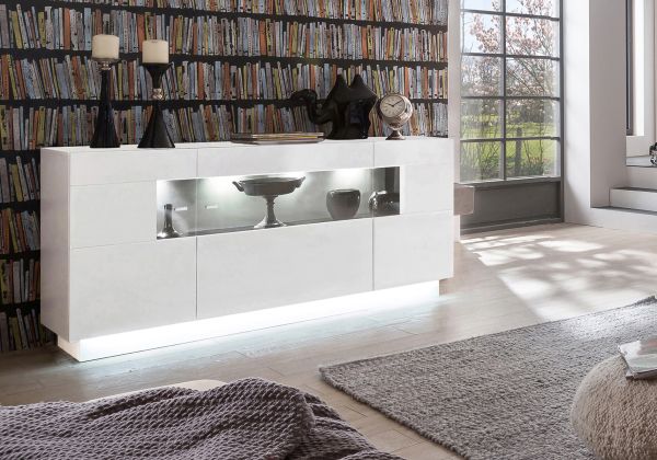 SENSIS 084-02 Sideboard/ Front: MDF Hochglanz / Farbe: Weiß - Ohne LED Beleuchtung - Ohne Dekoration - B/H/T(cm) 160 x 85 x 43