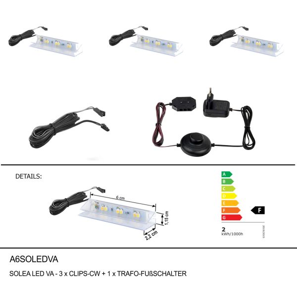 SOLEA LED VA-3xCLIPS-CW+1xTRAFO-FUßSCHALTER