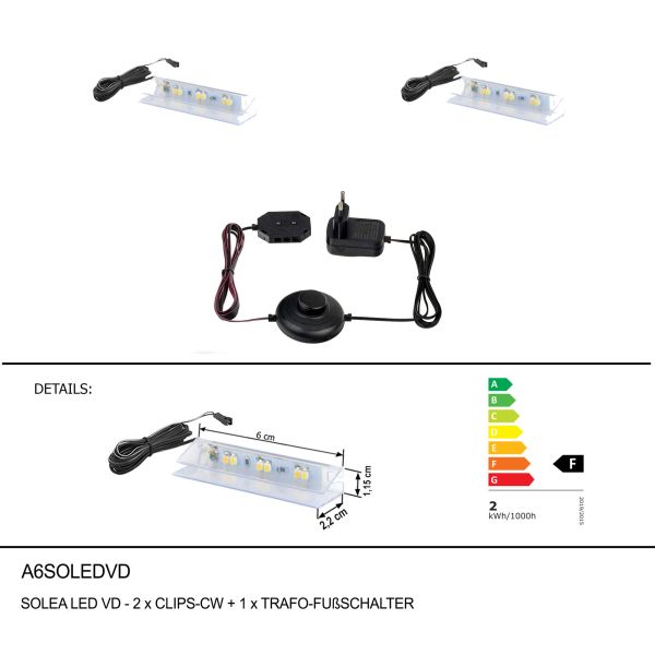 SOLEA LED VD-2xCLIPS-CW+1xTRAFO-FUßSCHALTER