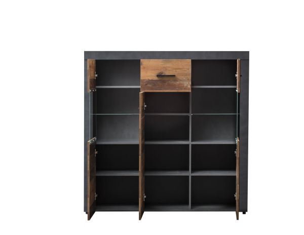 DONINA 081 Highboard/Front:Dekor Old Style MIX-Matera/Korpus:Matera/Ohne LED Beleuchtung