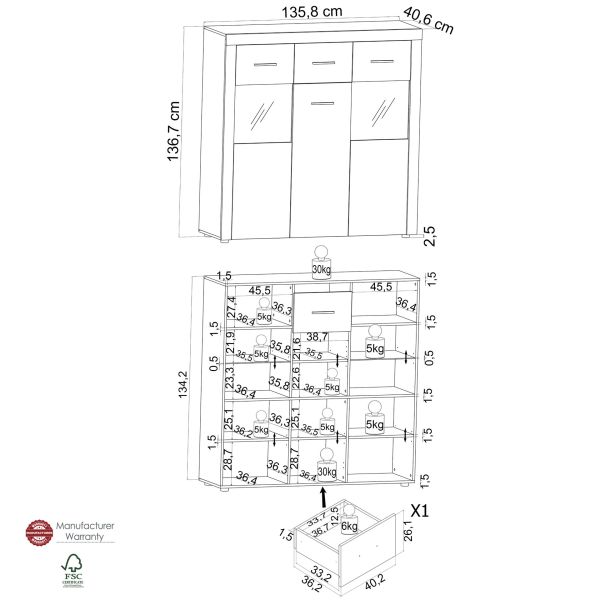 DONINA 081 Highboard/Front:Dekor Old Style MIX-Matera/Korpus:Matera/Ohne LED Beleuchtung