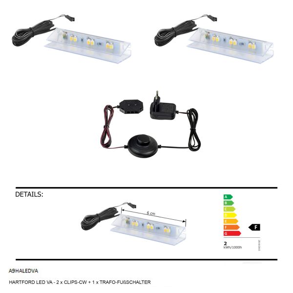 HARTFORD LED VA-2xCLIPS-CW+1xTRAFO-FUßSCHALTER