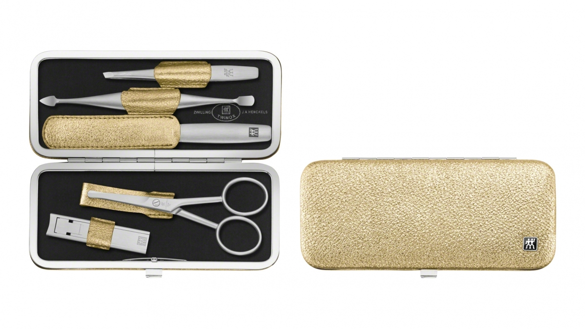 Manicure-Set Nagelknipser Rahmen-Etui,5-tlg. Zwilling Nasenhaarschere, mit TWINOX Gold