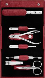 ZWILLING Maniküre und Pediküre Set Classic INOX Reise Etui Set Nagelpflege Leder 7-teilig Rot