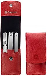 Zwilling CLASSIC INOX Maniküreset Manicure Etui Nagelpflege Taschen-Etui, Rindleder, rot, 3-tlg.